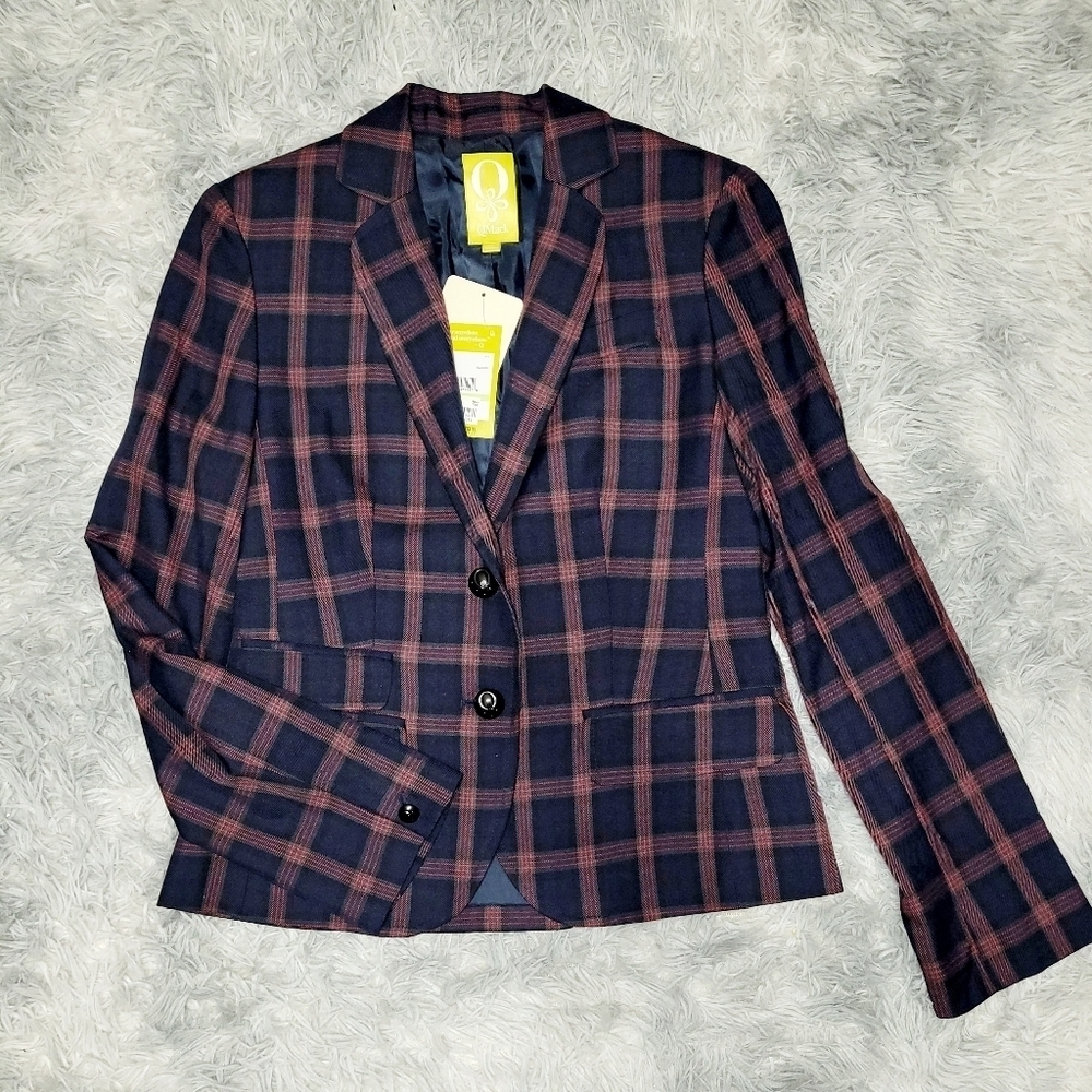 QMack 2pc Navy/Black/Red Plaid Blazer w/Matching Mini Pleated Skirt, Small - Picture 4 of 9